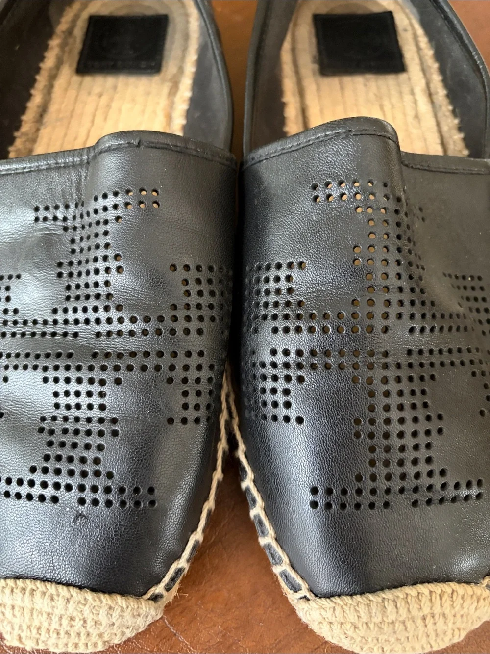 Tory Burch Women’s Black Perforated Leather Slip-On Espadrilles